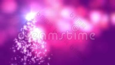 雪花星灯汇聚到圣诞树上，背景是粉红色的薄纱
